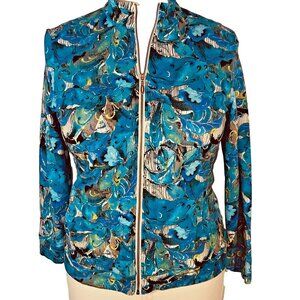 Chico's - Women's Size L Track Jacket Blue Green Abstract